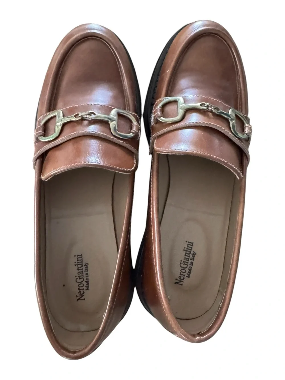Nero Giardini Chestnut Brown Leather Lug-Sole Bit Loafers